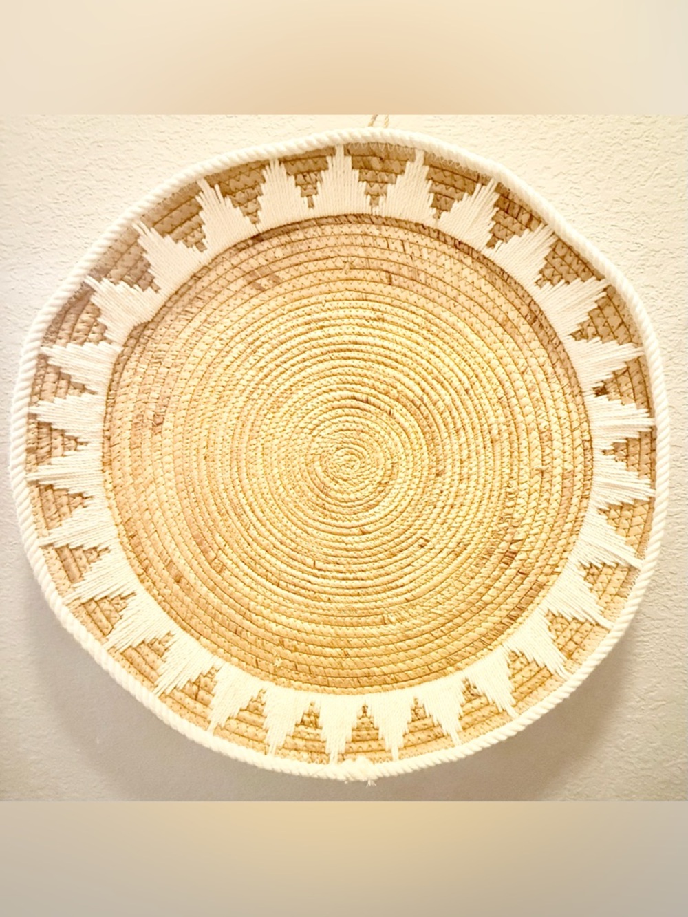 Large 23”Handwoven Boho Wall Basket Decor Neutral Natural Fiber Wicker Wall Art